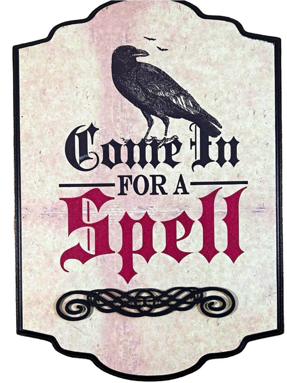 Gothic Halloween Sign Wall Plaque “Come In For A Spell” Witch Raven Door Hanging